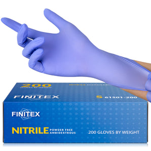 FINITEX 200 Count Ice Blue Nitrile Gloves 3.2 Mil Exam Gade Food Safe