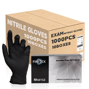 Box of Finitemex nitrile gloves with a single glove and box displayed in front.