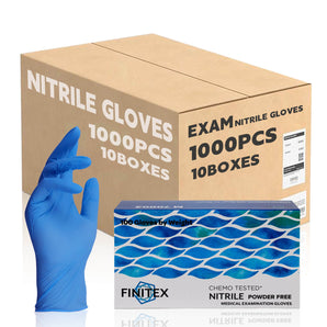 (In Stock) FINITEX Blue Nitrile Gloves 1,000pcs 4 Mil 10/20/30 CASES (BULK)