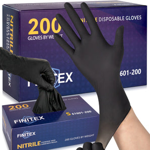 FINITEX 200 Count Black Nitrile Gloves 3.2 Mil Exam Gade Food Safe