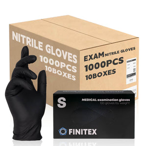 (In Stock) FINITEX Black Nitrile Gloves, 1,000pcs 5 Mil 10/20/30 CASES (BULK)