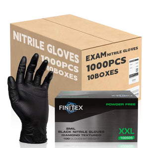 (In Stock) FINITEX Black Industrial Nitrile Gloves 8 Mil 3D Diamond 1,000pcs 10/20/30 CASES (BULK)