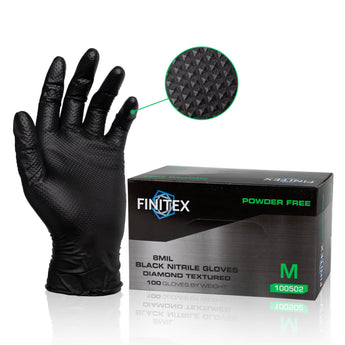 FINITEX Heavy-Duty Black Industrial Nitrile Gloves 8Mil 3D Diamond 100pcs
