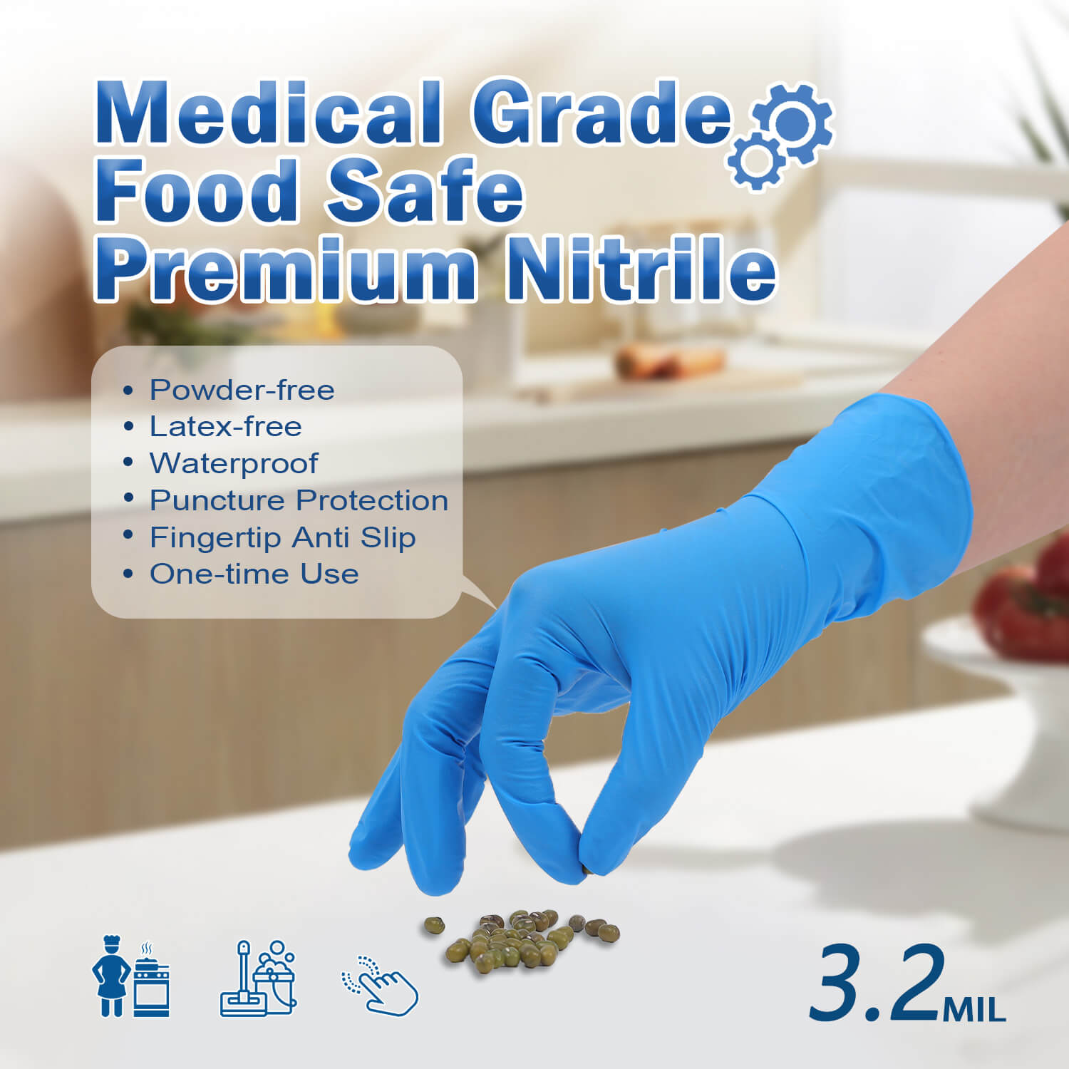 FINITEX blue nitrile gloves powder-free latex-free food safe medical nitrile gloves